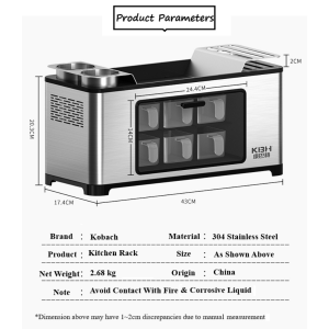 KOBACH KZZ-01 Kitchen Tabletop Multipurpose Rack For Knives/ Spoon / Chopstick / Cooking Ingredient with 6 Seasoning Box