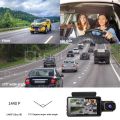 Dash cam Mobil 1440P Depan Bagian Dalam Dual Lens Night Vision 3 "Layar IPS G-Sensor 170 ° Angle Loop Recording Dashboard 24H 360° Rotation Dalam Universal DVR Dasbor Kamera Malam Visi Aksesori Camcorder Mobil. 