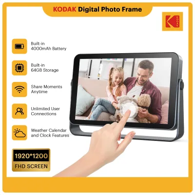 【One year warranty】 Kodak 10 Inch WiFi Digital Photo Frame with Rechargeable Battery1920*1200 FHD Touch Screen Wide Picture Screen Clear with 32GB Storage Share Photo Video Music via APP with Family Instantly