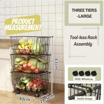 [HIT🔥!]IKEA STYLE Kitchen Basket Rack/Storage-DIY Multipurpose Bathroom/Living Room Organiser-3/4 Tiers(Wheels)/Trolley