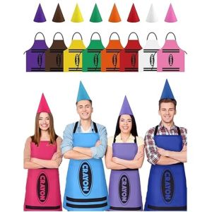 NOBLELUX Funny Crayon Themed Gnome Set Fancy Dress Colorful Crayon Apron  Art Craft Activity Gnome Cone Hat World Book Day Costumes Adults