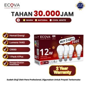 Paket Keluarga Ecova - Lampu LED A Bulb 6500K Cool Daylight 5-15 Watt | Beli 3 Gratis 1