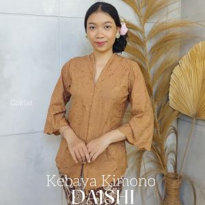 Setelan Kebaya Kimono Daishi dan Bawahan Kamen Jadi Knit Stretch Selendang Modern Bali