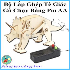 Đồ Chơi khoa học - Bộ lắp ghép Tê Giác gỗ chạy bằng điện Đồ chơi phát triển trí tuệ kích thích sáng tạo cho Bé