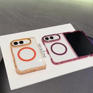 Two-color ice crystal magnetic suction compatible iphoneduo Foldable phone case for DUO Transparent anti-fall case in stock