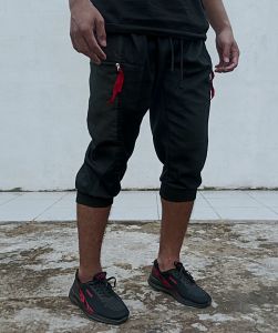 Celana jogger pendek pria 3/4 kantong zipper