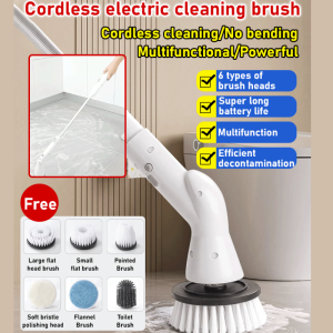 Electric Cleaning Brush Set Replaceable Cleaning Heads Multi-Function Low Noise Scrubber Adjustable Handle