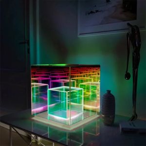 LED 3D Pyramid Cube Night Light USB Color Dimming Ambient Light Living Room Bedroom Bedside Decorative Table Lamp Birthday Gift
