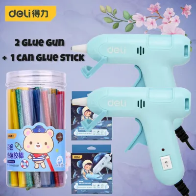 (SG STOCK) DELI 20W Blue Hot Melt Glue Gun with 10pcs Color glue sticks Home DIY Repair Tools Artwork