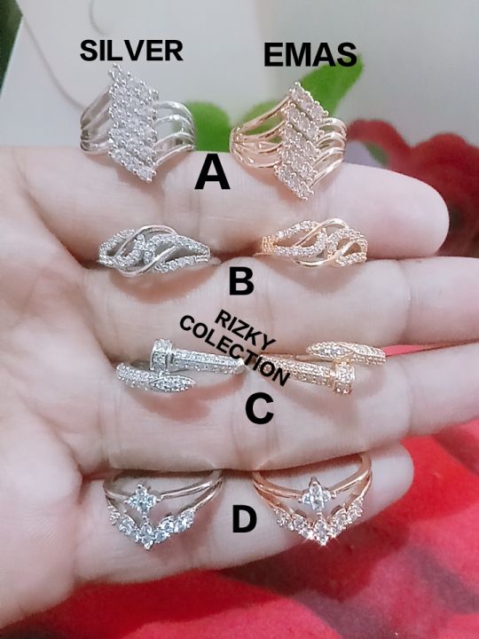 Cincin perhiasan emas wanita dewasa model persegi emas dan silver ...