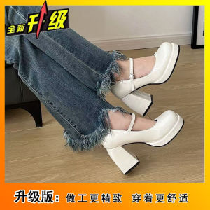 [Free Shipping] Shallow-Mouth Pearl Shoes Spring Collection Chunky Heel Single-Strap High Heels