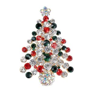 BNU0349 Hollow Out Christmas Tree Brooch Alloy Shiny Xmas Holiday Jewelry Crystal Breastpin Exquisite Rhinestone Badge Pin Christmas Parties