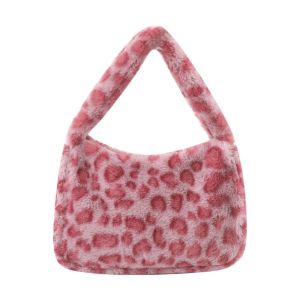 SAND ATTEND63SA3 Solid Color Plush Shoulder Bag Zipper Leopard Print Underarm Handbag Fashion Soft Womens Shoulder Bag Casual Wear