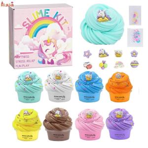 [SG Seller] DIY Decor Butter Slime Set Fluffy Stretchable Slime Fruit Charms Decompression Fidget Toy For Kids