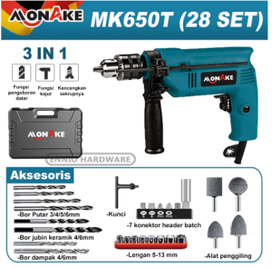 MONAKE Mesin Bor 13mm Impact Drill Tangan Listrik Electric Drill Koper Set Besi Bor Beton Kayu Tembok Putaran Bolak balik Full Tembaga