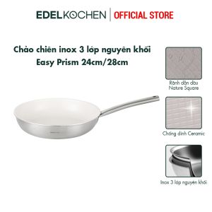 Chảo chiên inox 3 lớp nguyên khối chống dính ceramic Edelkochen Easy Prism Collection 24/28cm – Màu Cream