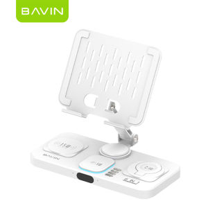 BAVIN PS87 6in1 Magnetic Wireless Fast Charging Stand 15W w/ Clock Display LED Light for Earbuds Phone & Smartwatch