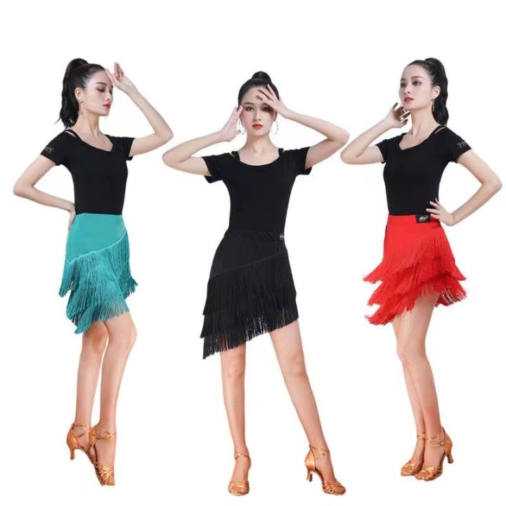 Women Latin Dance Skirt Chacha Layers Tassels Fringes Dresses