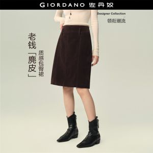 Giordano Women Faux suede knee length skirt Free Shipping 18466626