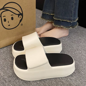 [Free Shipping] Thick-Soled WomenS Slippers For Outdoor Wear New Summer Korean-Style Two-Tone EVA Rubber Casual And Comfortable High-Heeled Slippers