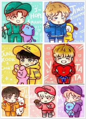 AS Korean Star BTSBT21 CartoonVersion Diamond Painting Full Diamond DIY Dot Diamond Cross Stitch