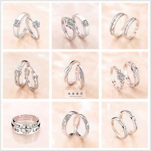 BESFOME Jewelry 2pcs 925 Silver Couple Ring Crystal Diamond Wedding Adjustable Rings