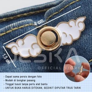 Kancing pengecil pinggang celana longgar snap karakter bunga kucing lucu astetic aesthetic button gold bahan kain jeans kulot lepas pasang