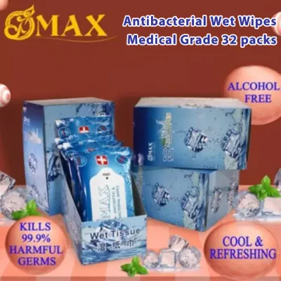 OMAX SG ✨32 Packs Antibacterial Disinfection Wet wipes Icy Mint Body Wipes Tissue .🚚 Local delivery