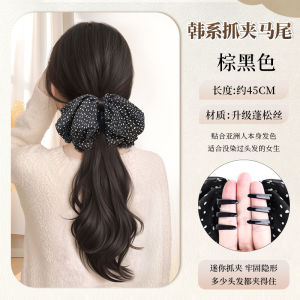 Womens Ponytail Wig Clip with Polka Dot Bow Curly Hair Low Ponytail Voluminous - Reliable Utility | Barangan Berkualiti Reka Bentuk Praktikal Mudah Guna