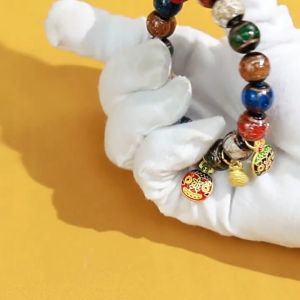 Tibetan Buddha Fragrant Gray Glass Bracelet Men Women 10mm Five-Color Bohemian Style Wristband Fengshui Jewelry Gift for Family