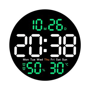 HOUCHU Temperature/ Humidity Display 10 Inch LED Wall Clock Remote Control Brightness Adjustable Round Wall Clocks Remote Control Auto Dimming Wall-mounted Electronic Clock Home Decoration