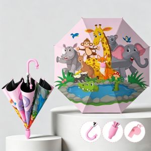 Kids Umbrella Cartoon Long Handle Sunshade Rainproof Lightweight School Travel Daily Use