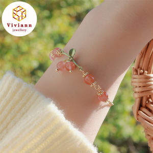 Viviann Original Sweet Cherry South Red Agate Pink Cherry Bracelet Girl Vintage Cute Chilli Red Cherry Charm Beads Chain Bracelet & Bangle for Women Fashion Jewelry Gift Bracelets for Women