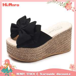 Hi.Mars Korean Fashion Women Platform Sandals Slip on Bow and Flowers Mules High Heels Wedges