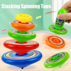 OUTOPEAN ABS Stacking Gyro Toys Jenga Battle Toys Multi-layer Spinning Tops Portable 5 Gyro + 1 Launcher Rotating Gyroscope Set Children Toy