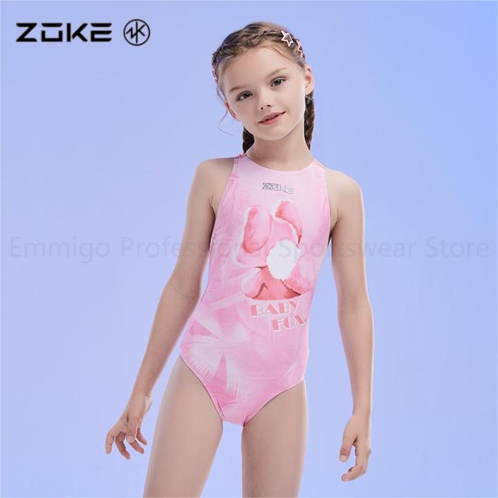 Girls Training Swimsuit Zoke Kid Chlorine Resistance Competition Sporty  Swimwear Cartoon Printed Teens Girl Bathing Suit