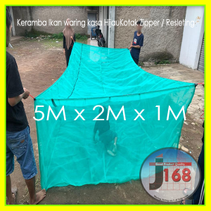 Keramba ikan kotak waring jaring kasa hijau dengan resleting/zipper ukuran 5x2x1