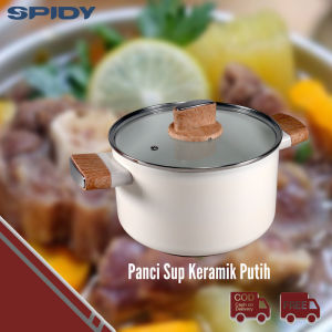 Spidy Casserole Marble 22cm Panci Sop Keramik Anti Lengket Tutup Kaca