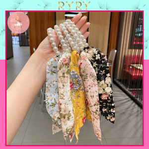 Srunchies cột tóc vải sọc hoa lá mềm mịn thời trang