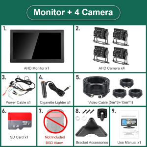 EKLEVA 10 Inch Touch Screen 4CH Smart BSD Alarm Truck Bus Car DVR Video Recorder Monitor with 4 PCS AHD 1080P IR Night Vision Cameras