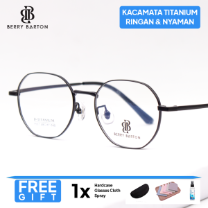 Kacamata Bulat Titanium Wanita Modern bisa Minus Photocromic Blueray Pria Wanita Berrybarton 5557