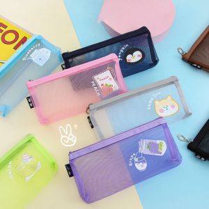 TSEVD น่ารักน่ารักๆ กระเป๋าดินสอตาข่าย การ์ตูนลายการ์ตูน สร้างสรรค์และสร้างสรรค์ ถุงปากกาสุทธิ แบบพกพาได้ ความจุมาก กระเป๋าเก็บเครื่องสำอาง สาวๆ