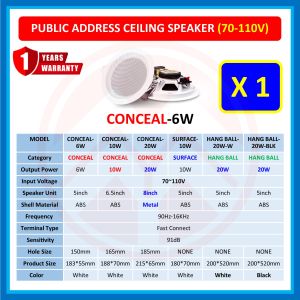 YMY Ceiling Speaker Public Address (PA) Speaker for Home Background Music for Office Shop Café Saloon School Supermarket (70~110V)