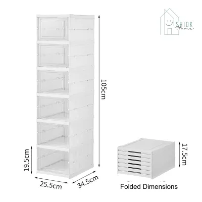 🇸🇬 Ready Stock Foldable Stackable Shoe Storage Box Rack Transparent Organiser Organizer Cabinet with Lid No Installation
