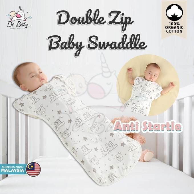 👶🏻Debaby Cotton Baby Zip Swaddle Arms Up with Foldover Mitten Cuffs Transition Swaddle Bedung