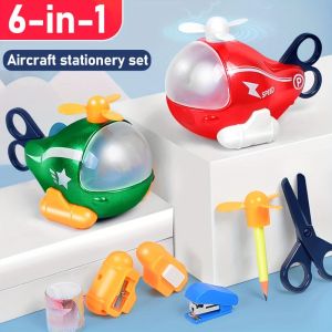 GIORGIONE Starting School Aircraft Stationery Toy Detachable Pencil Eraser 6 In 1 Desk Stationery Portable Ruler Sharpener Stationery Helicopter Toy Birthday Christmas Gift