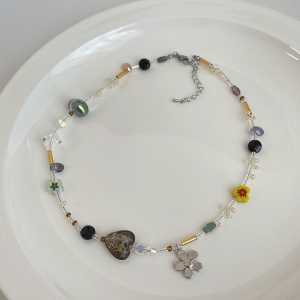 Acrylic Mặt dây chuyền hoa vòng cổ lớp sỏi Vòng cổ đính cườm cho phụ nữ mát mẻ Y2K Choker tinh tế choker