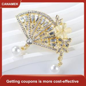 【CANAMEK】 Trung Quốc Phong Cách Thời Trang Sang Trọng Rhinestone Hình Quạt Trâm Cài Cho Phụ Nữ Quần Áo Phụ Kiện Áo