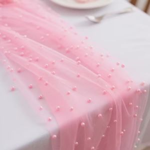SUN ME Romantic Wedding Table Runner Luxury Multi-color Pearl Chiffon Runner Household Semi-Transparent Gauze Tablecloth Wedding