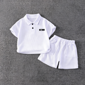 Kids Boy Ootd Baby Boy Outfit Polo Shirt And Short 1 Set Terno White T shirt Beige T Shirt